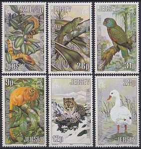 Джерси, Птицы, Звери, Дикие кошки, 1984, 6 марок